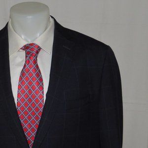 Trunk Club Custom Navy Blue Windowpane Flat Front Two Button Suit 44R